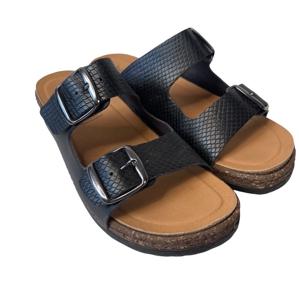 Biotime Carmen Black Cork Platform Comfort Slide Sandals Womens 10 Minimalist